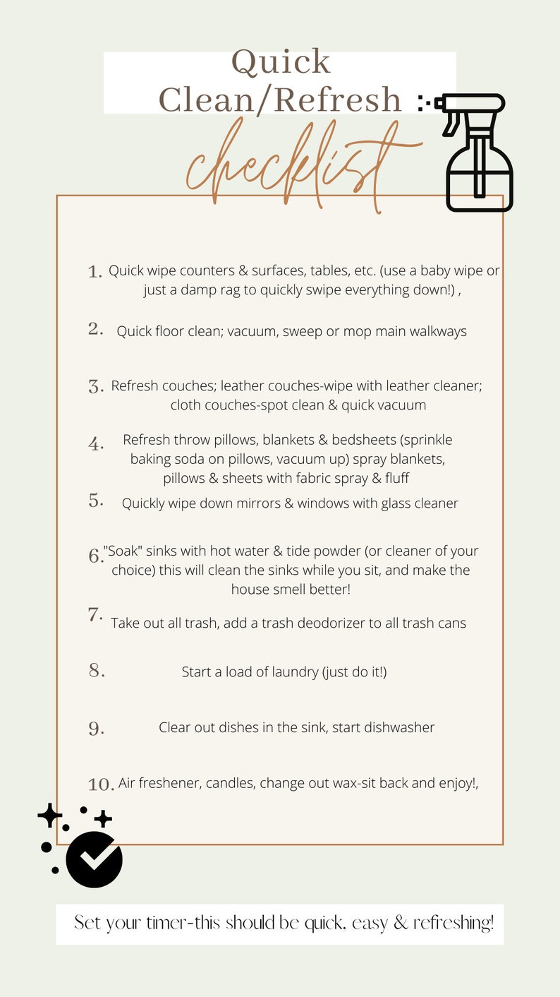 Quick Cleaning Checklist - Etsy