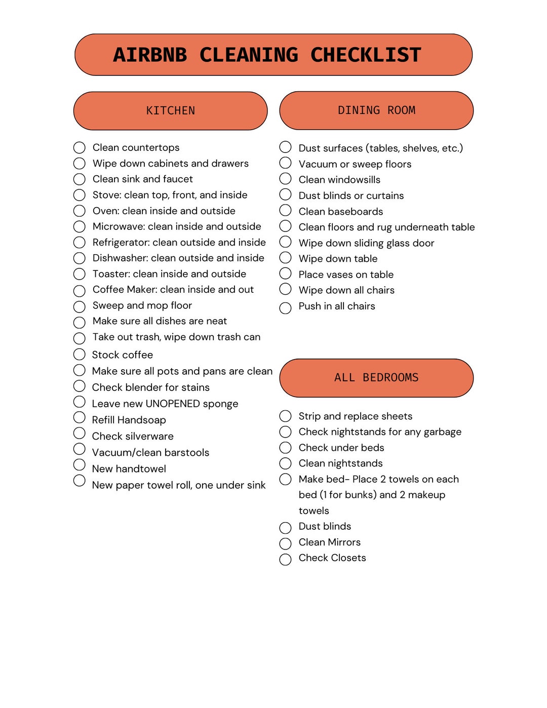 Airbnb Cleaning Checklist Etsy