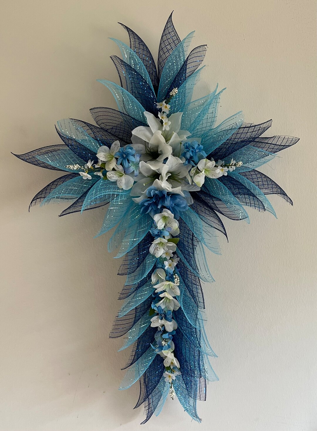 Deco Mesh Cross Wreath Etsy