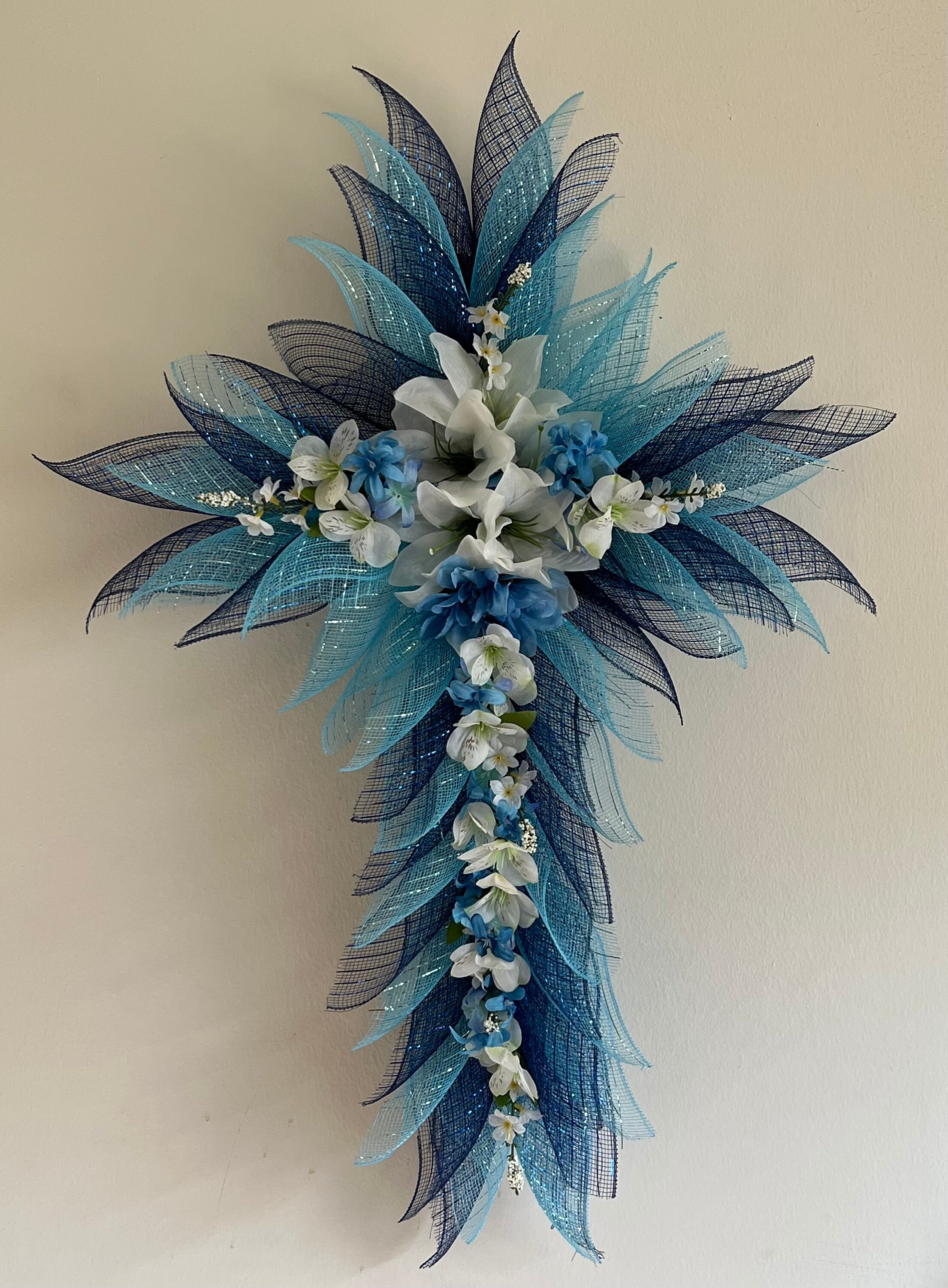 Deco Mesh Cross Wreath Etsy