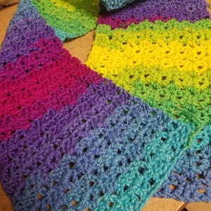 Rainbow v stitch crochet scarf