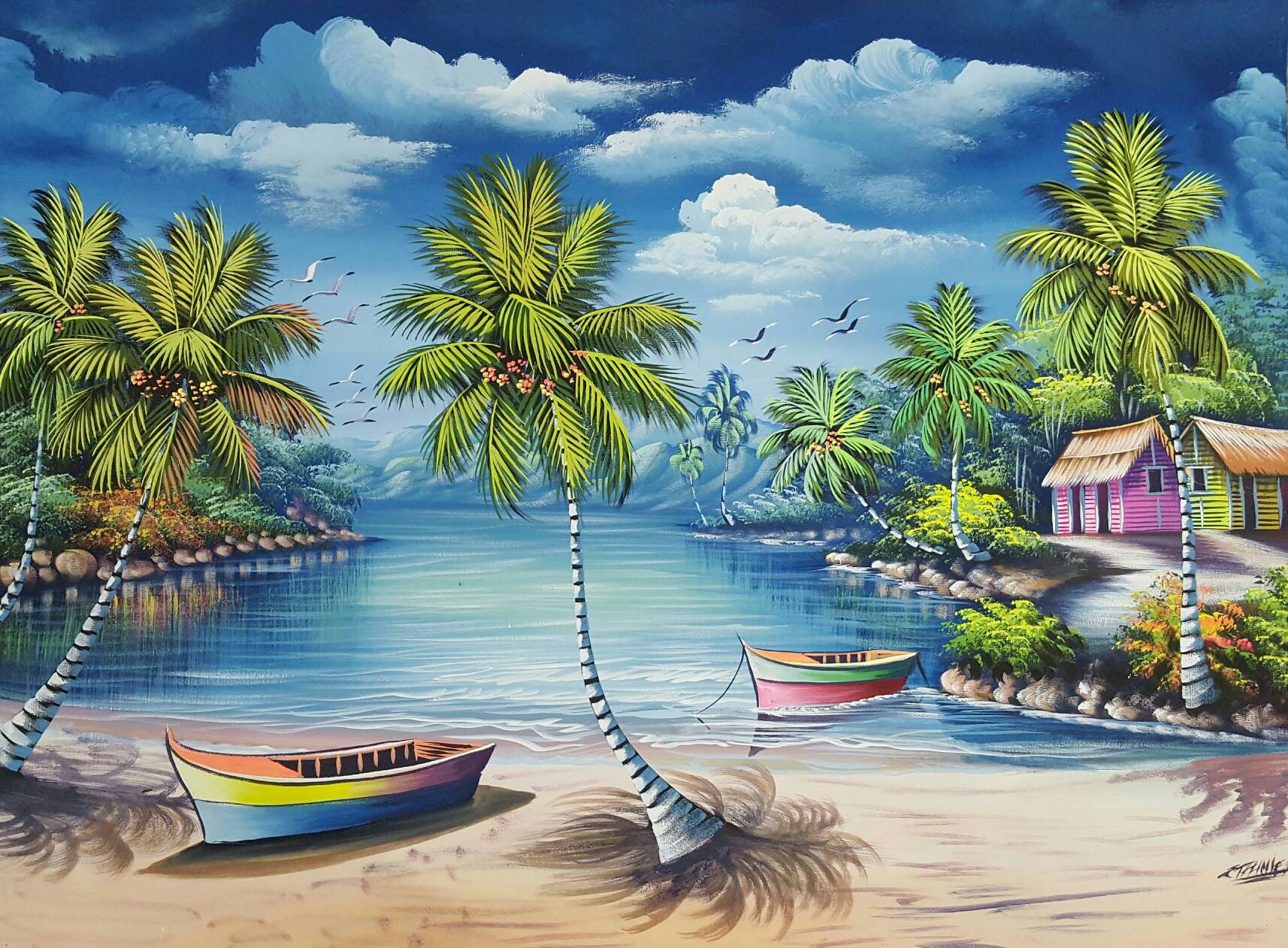 Beach Painting, Large Oil Painting, Landscape, Colorful Canvas, Summer