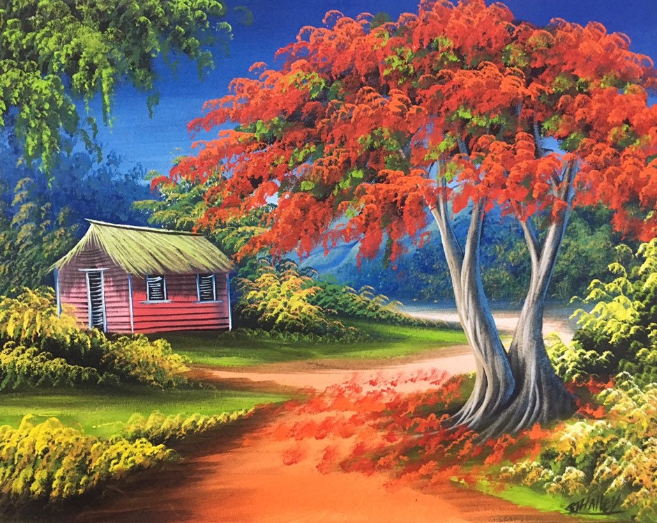 Flamboyant Tree Painting Dominican Art Oil Painting Etsy