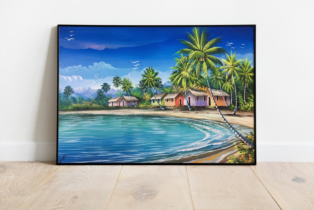 Original Caribbean Oil Painting – Tropical Beach Landscape With Palm ...