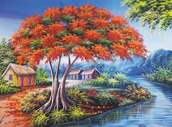 Pintura de árbol extravagante arte dominicano pintura al | Etsy