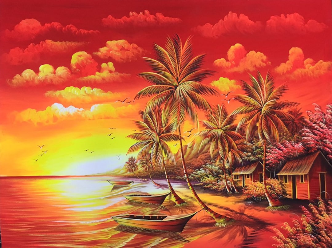 Pintura de playa Pintura del atardecer Paisaje de playa - Etsy México