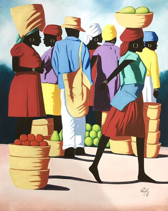 Frauen Markt Olgemalde Bunte Leinwand Haitianische Malerei Etsy