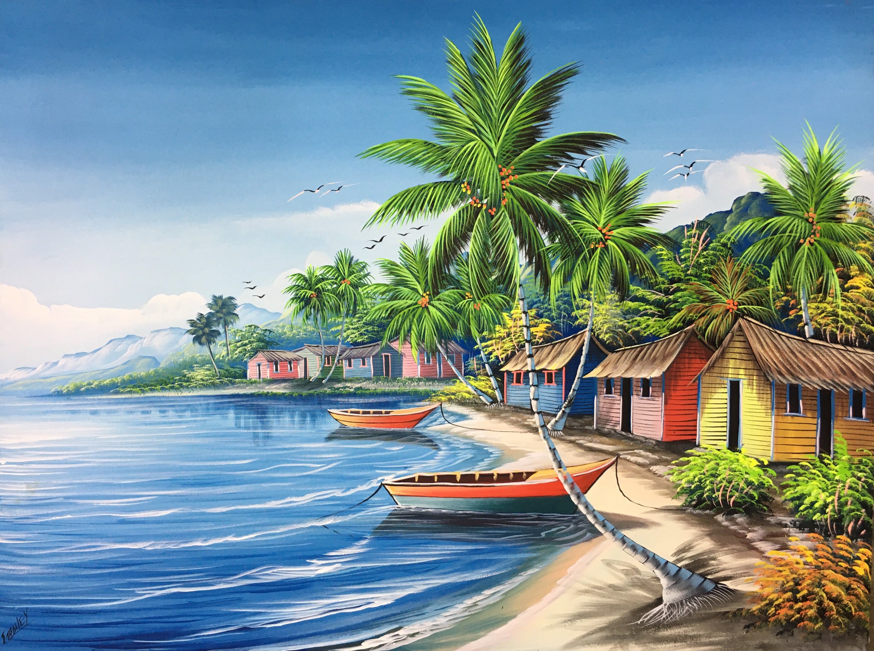 Peinture de plage sur toile Art haïtien Art dominicain Art Etsy France