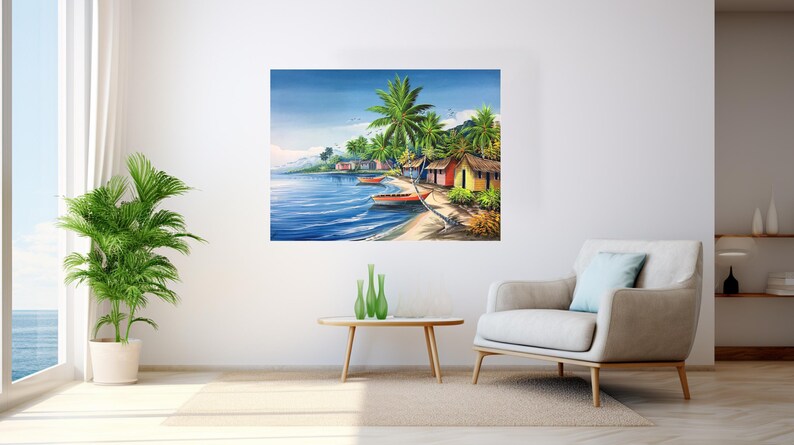Original Caribbean Oil Painting, Tropical Beach Scene, Palm Trees ...