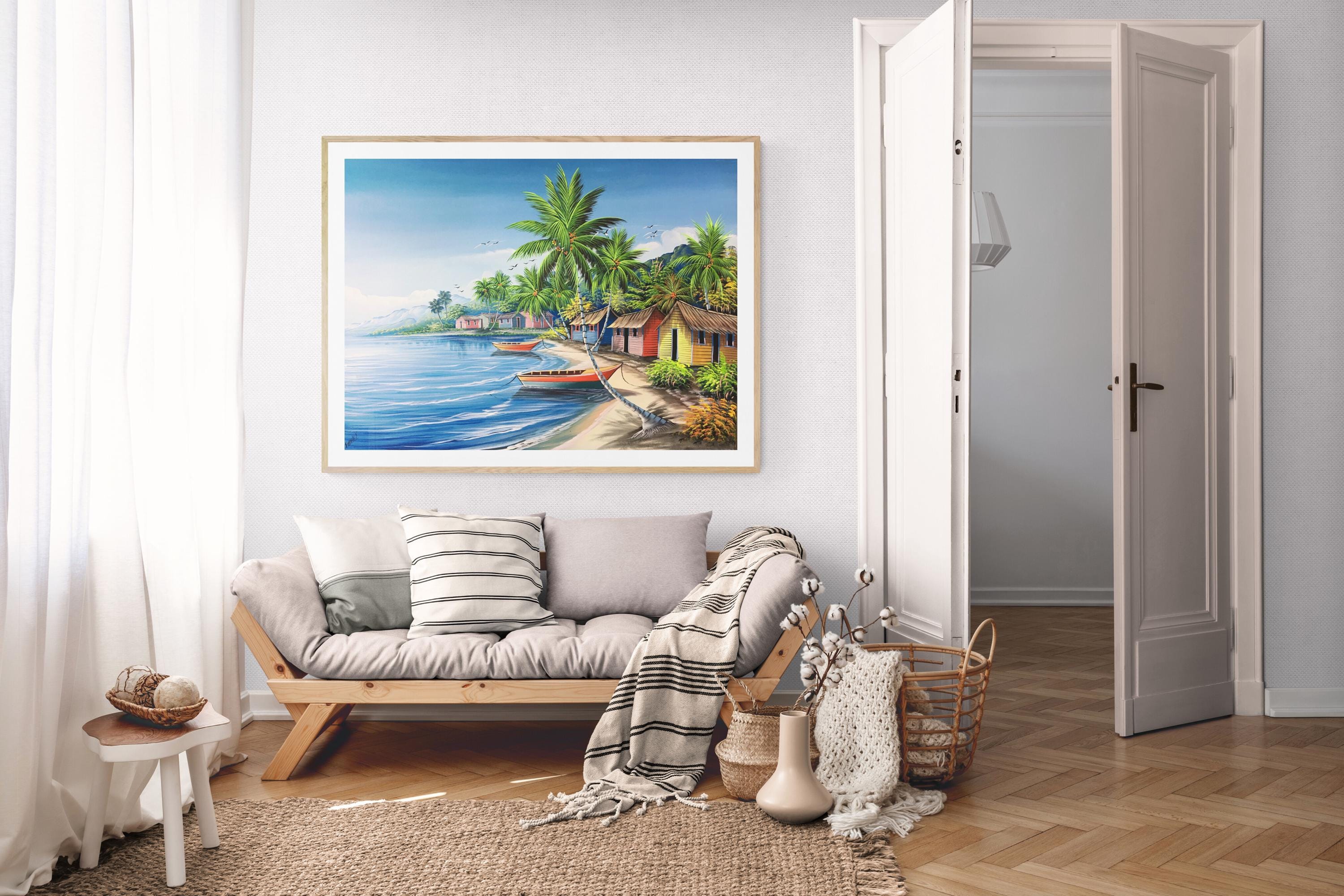 Original Caribbean Oil Painting, Tropical Beach Scene, Palm Trees ...