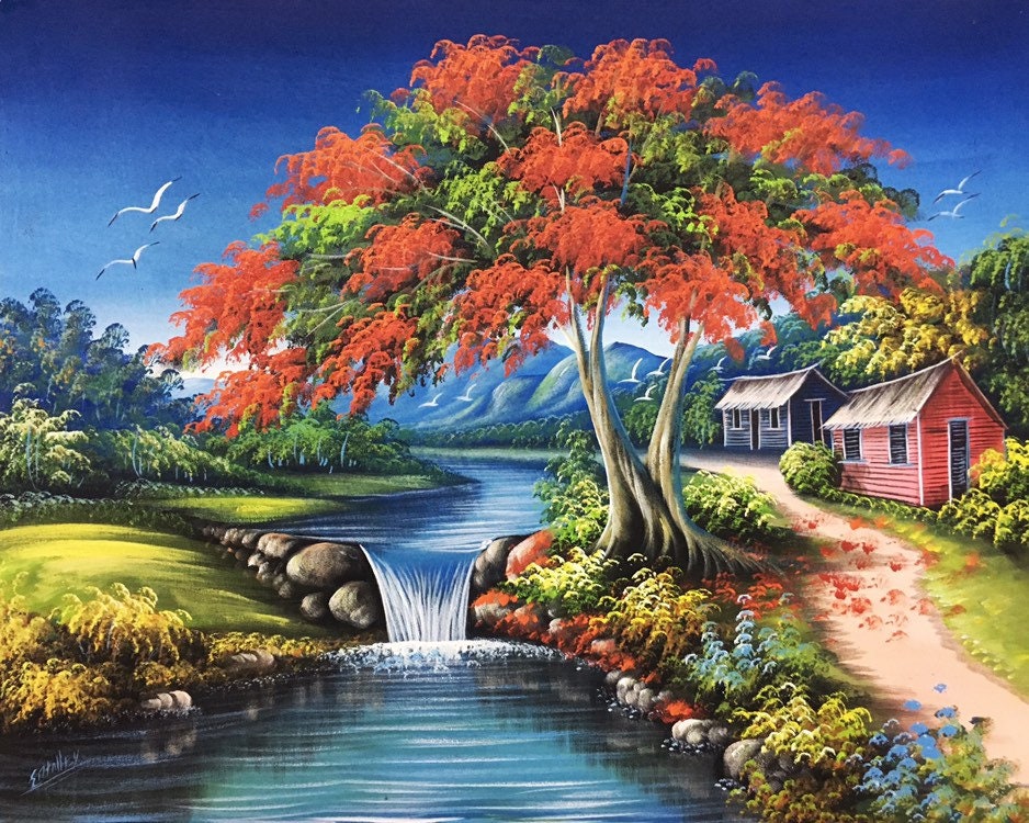 Pintura de árbol extravagante arte dominicano pintura al | Etsy