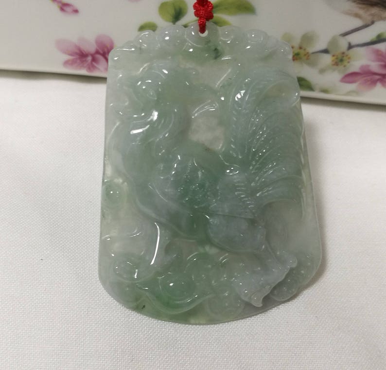 Certified Burma Grade A Green Jadeite Jade big Roaster Pendant S51*40*6mm