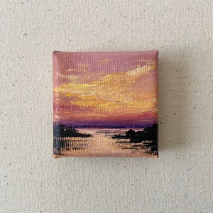 Sunrise Over Water, Landscape Magnet, Acrylic painting, mini painting