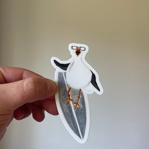 Surfing Seagull Sticker