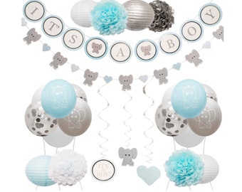 Elephant Baby Shower Decorations for Boy/Baby Boy Shower/Gender Reveal/Paper Hanging Decor/Its A Boy/Baby Blue