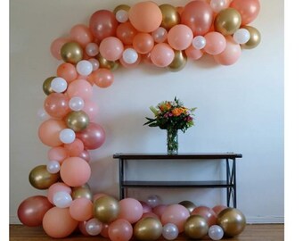 110 pcs Rose Gold Peach Pearl White Gold Chrome Balloon Garland Kit/Wedding Shower/Baby Shower/Bachelorette/Engagement Party/Girls Party