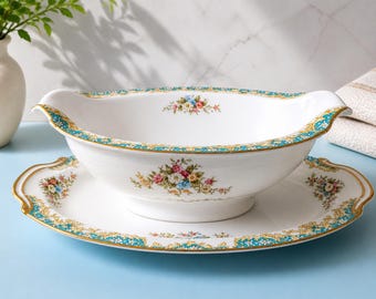 Vintage Noritake Handy Painted Porcelain Japan Boat 2.75"Ht. 7.5"Lg w/Underplate