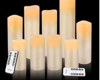 9 Ivory Real Wax Pillar LED Candles with 10-Key Remote and Cycling 24 Hours Timer