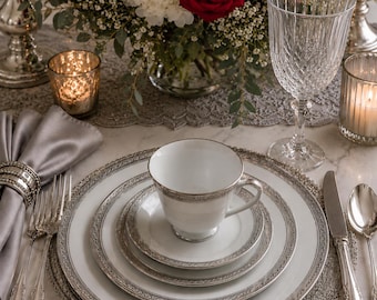 Noritake Crestwood Platinum 5 Piece Place Setting Fine China Legendary 4166 Japan Elegant Dinnerware