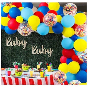 105 pcs Carnival Circus Balloon Garland Kit Red Blue Yellow Latex Balloons and Rainbow Multicolor Confetti/Kids Party/Baby Shower image 3