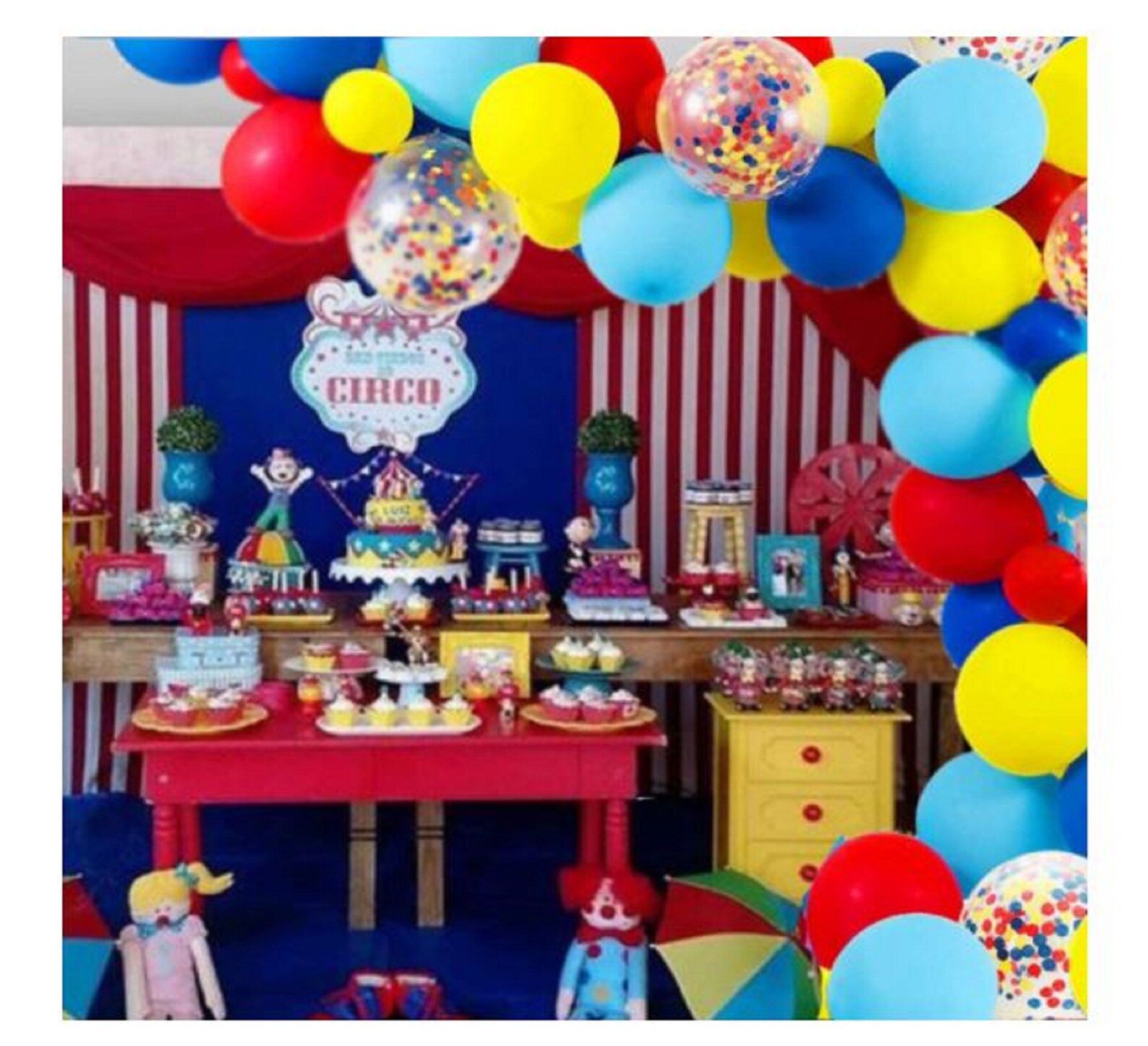 105 Pcs Carnival Circus Balloon Garland Kit Red Blue Yellow Latex