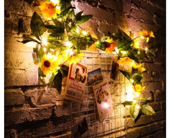 Artificial Sunflower String Garland 30 LED  Lights 7.2 ft. Sunflower String Fairy Lights/Wedding/Home Decor/Garden Party/Baby Shower