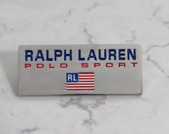Retro Polo Sport Ralph Lauren Chrom gravierte Anstecknadel Brosche!