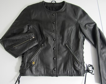 Women's Harley Davidson Size Small Snap Button Black Leather Motorcycle Jacket!