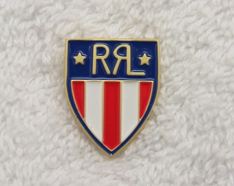 Double RL Ralph Lauren USA Flag Logo Brass Lapel Button Pin!
