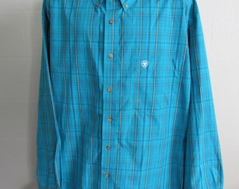 Chemise Western Ariat Pro Series Homme XXL – Bleu à Carreaux, Manches Longues, Boutonnée