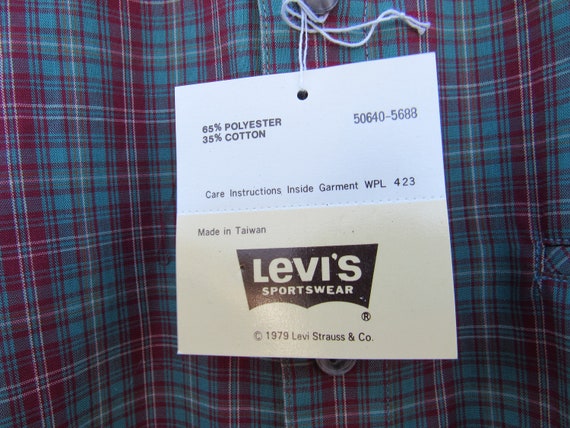 Vintage 1979 Levi's NWT Green Red Button Down Shi… - image 6