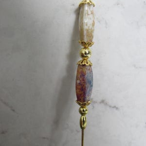 Vintage Victorian Marbled Murano Gold Tone Stick Pin For Hats Or Scarfs!