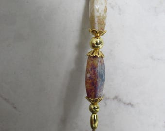 ¡Pin de palo de tono dorado de Murano jaspeado victoriano vintage para sombreros o bufandas!