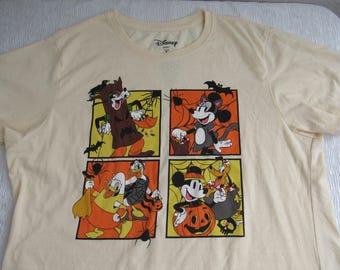 T-shirt d'Halloween crème Mickey Minnie citrouille pour homme Disney, taille grand !