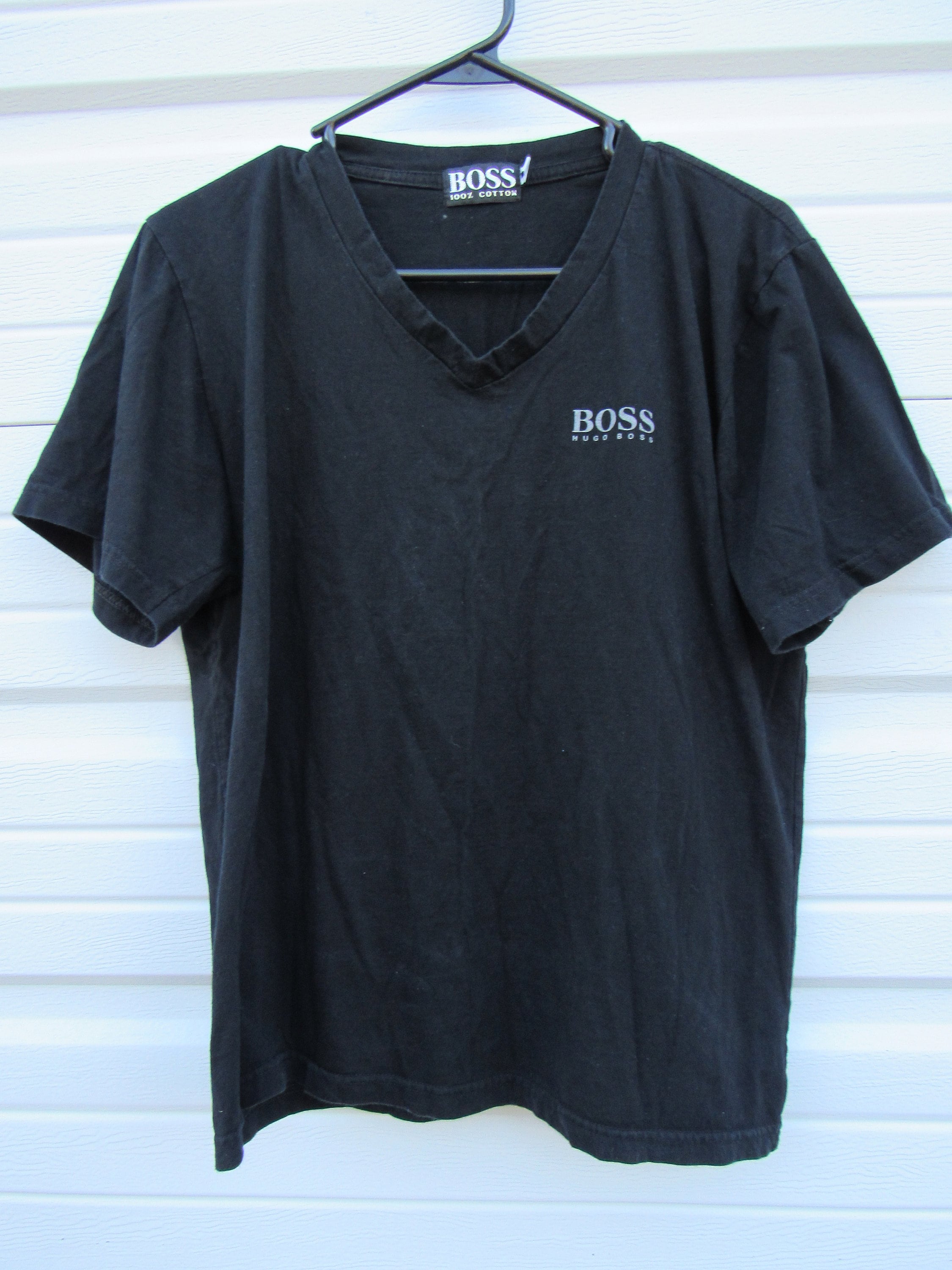 Vintage Hugo Boss Men s Black V Neck T shirt Measures Small Etsy