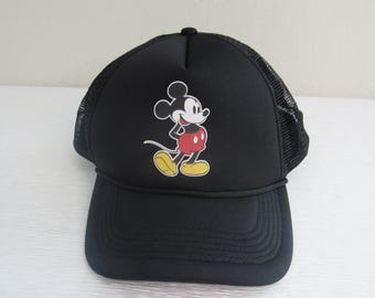 Disney Mickey Mouse NWT Black Strap Back Trucker Hat Fits S/M Adults New!