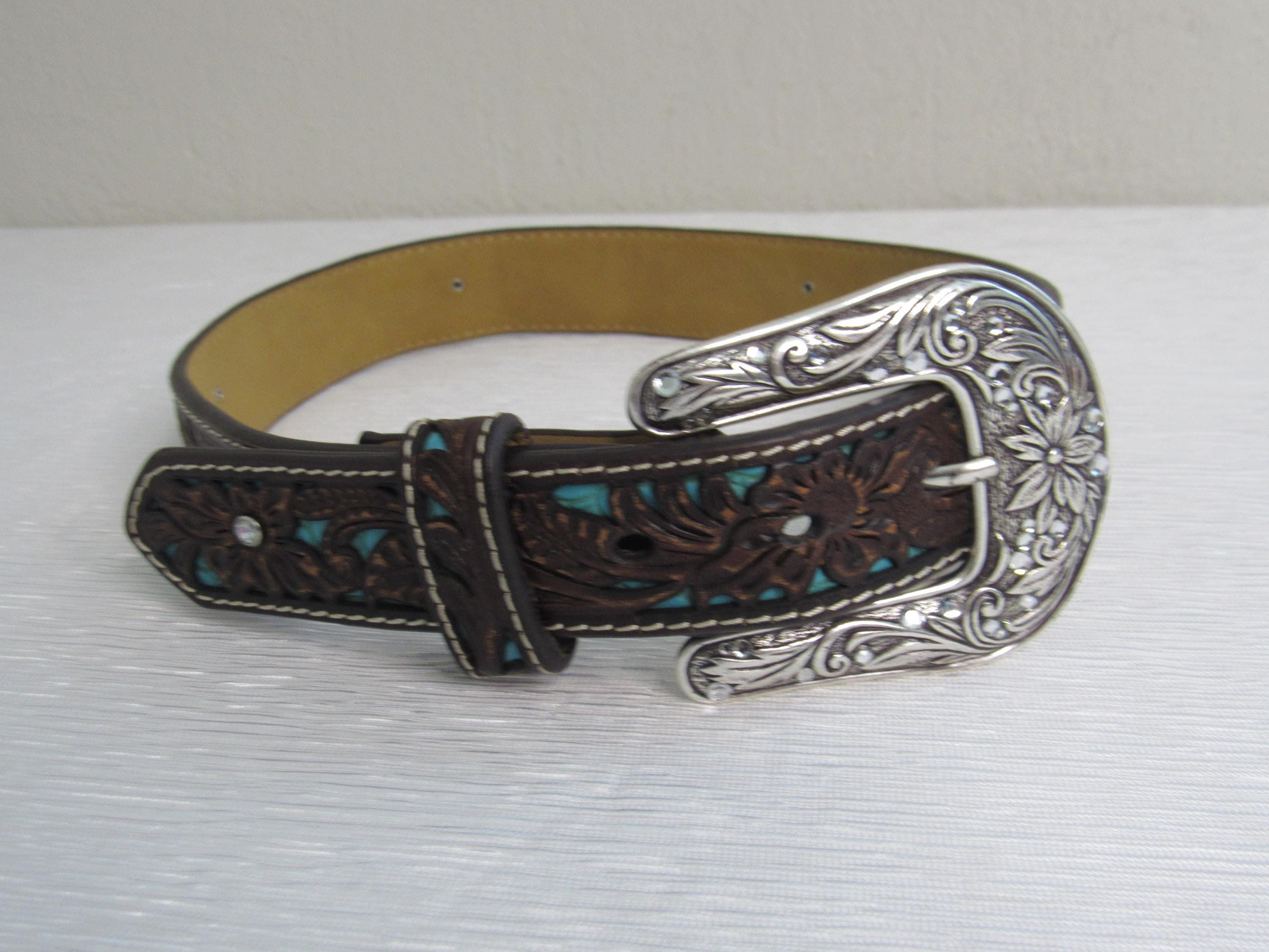 Ceinture Fille ARIAT – Dentelle Florale, Rivets Argentés Et Boucle à Strass – 3,8 Cm De Large