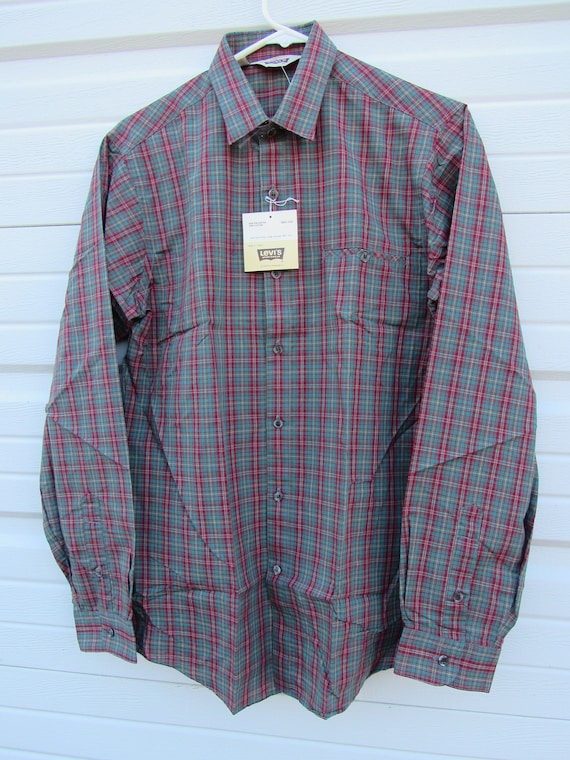 Vintage 1979 Levi's NWT Green Red Button Down Shi… - image 3