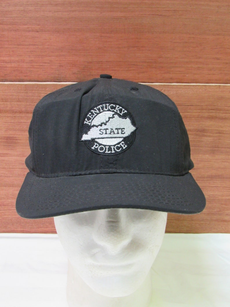 Vintage USA Made Kentucky Police Solid Black Strap Back Baseball Hat OSFM Adults