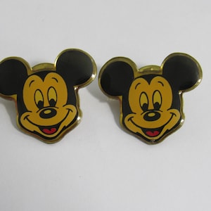 Vintage Disney Pair of 2 Brass Enamel Mickey Mouse Brooch Pins!