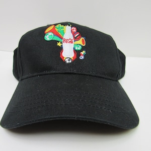 Vintage Coca Cola And Krogers World Cup Soccer Black Adjustable Baseball Hat OSFM Men!