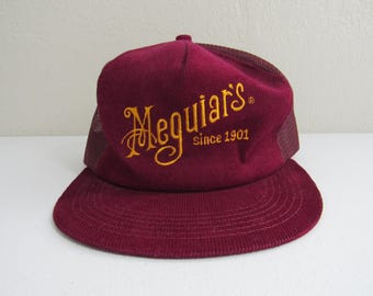Vintage USA Meguiar's Car Care Products Maroon Corduroy Trucker Hat Men's OSFM!