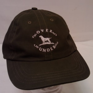 Vintage Over Under Alerted Dog Green Sportsman Hat USA Made Adjustable Strap Back