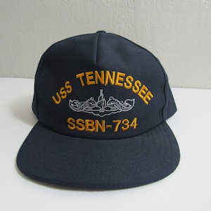 Chapéu de caminhoneiro vintage USS Tennessee SSBN-734 navio de guerra feito nos EUA Osfm
