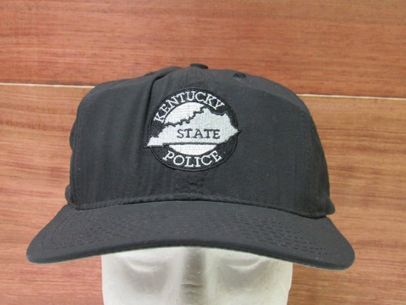 Vintage USA Made Kentucky Police Solid Black Strap Back Baseball Hat OSFM Adults