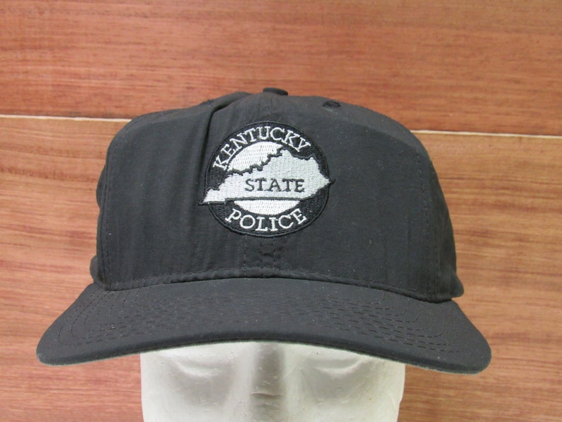 Vintage USA Made Kentucky Police Solid Black Strap Back Baseball Hat OSFM Adults