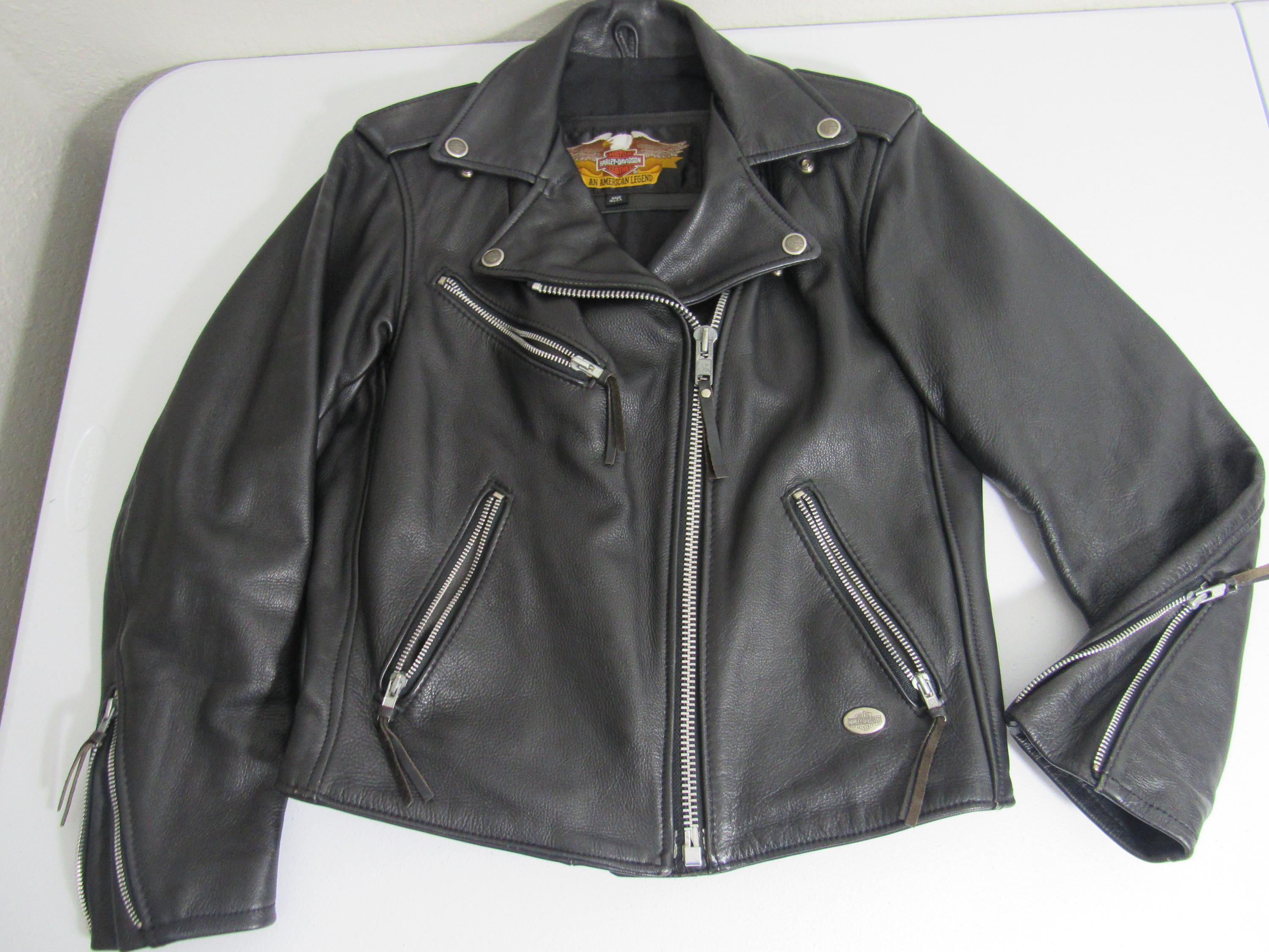 Vintage Harley Davidson USA Women's XS Black Leather Motorcycle