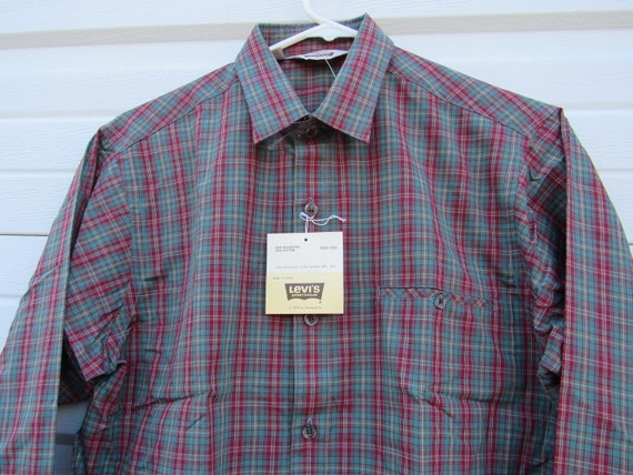Vintage 1979 Levi's NWT Green Red Button Down Shi… - image 2