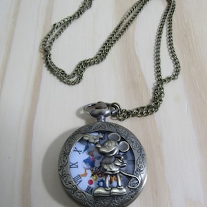 Retro Mickey Mouse Brass Antique Look Pocket Watch Time Piece!