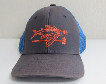 Retro Patagonia Men&#39;s OSFM Gray Blue Fish Neptune Speak Baseball Hat!